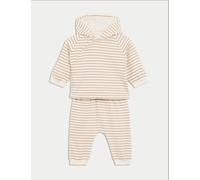 M&S Collection 3pc Cotton Rich Stripe Outfit (0-12 Mths) - 0-3 M - Latte, Latte