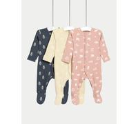 M&S Collection 3pk Cotton Rich Printed Sleepsuits (0-3 Yrs) - 0-3 M - Sandstone, Sandstone