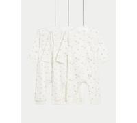 M&S Collection 3pk Pure Cotton Floral Sleepsuits (0-3 Yrs) - 6-9 M - Cream Mix, Cream Mix