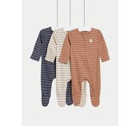 M&S Collection 3pk Pure Cotton Striped Sleepsuits (6½lbs-3 Yrs) - 2-3Y - Carbon, Carbon