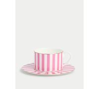 M&S Collection Bone China Striped Cup & Saucer - Bright Pink, Mint,Bright Pink