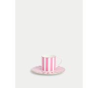 M&S Collection Bone China Striped Espresso Cup & Saucer - Bright Pink, Bright Pink,Mint