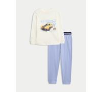 M&S Collection Boys Pure Cotton Hot Wheels™ Pyjamas (2-8 Yrs) - 7-8 Y - Blue Mix, Blue Mix