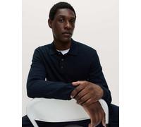 M&S Collection Cotton Modal Geometric Knitted Polo Dark Navy