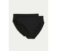 M&S Collection female 2 Pack Amelia Lace Cotton Rich Shaping Knickers - 14 - Black, White,Black,Rose Quartz