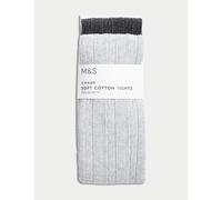 M&S Collection female 2 Pack Cotton Rich Cable Tights (2-14 Yrs) - 9-10Y - Grey Marl, Grey Marl