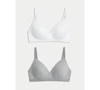M&S Collection female 2 Pack Non Wired Cotton Rich Ribbed First Bras AA-D - 30B - White Mix, Oatmeal Mix,White Mix