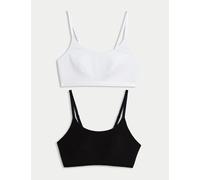 M&S Collection female 2 Pack Non Wired Crop Top First Bras - 6 - White Mix, White Mix,Light Violet,Light Aqua,Pink Mix