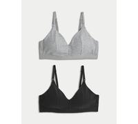 M&S Collection female 2 Pack Non Wired Nursing Bras A-D - 12D-E - Grey Mix, Oatmeal Mix,Grey Mix