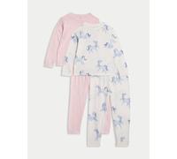 M&S Collection female 2 Pack Pure Cotton Unicorn & Heart Pyjama Sets (1-8 Yrs) - 4-5 Y - Lilac, Lilac