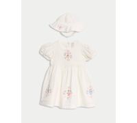 M&S Collection Female 2pc Pure Cotton Peter Rabbit™ Dress & Hat (0-3 Yrs) - 18-24 - Cream Mix, Cream Mix