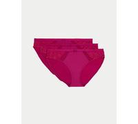 M&S Collection female 3pk Amelia Lace Bikini Knickers - 12 - Dark Raspberry, Black,White,Dark Raspberry,Blue Mix