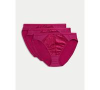 M&S Collection female 3pk Amelia Lace High Leg Knickers - 12 - Dark Raspberry, Dark Raspberry,White,Black,Opaline,Taupe,Blue Mix