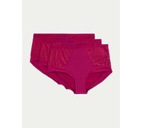 M&S Collection female 3pk Amelia Lace High Rise Shorts - 14 - Dark Raspberry, White,Black,Dark Raspberry,Blue Mix