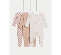 M&S Collection Female 3pk Cotton Rich Ribbed Sleepsuits (0-3 Yrs) - 2-3Y - Rose Mix, Rose Mix