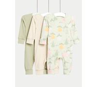 M&S Collection Female 3pk Cotton Rich Sleepsuits (6½lbs-3 Yrs) - 0-3 M - Green Mix, Green Mix