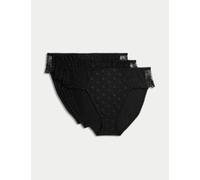 M&S Collection female 3pk Daisy Embroidery High Leg Knickers - 12 - Black, White,Black