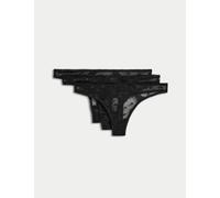 M&S Collection female 3pk Daisy Embroidery Mesh Thongs - 10 - Black, Black,White,Opaline