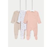 M&S Collection Female 3pk Pure Cotton Peach Sleepsuits (6½lbs-3 Yrs) - 1 M - Peach Mix, Peach Mix