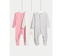 M&S Collection Female 3pk Pure Cotton Sleepsuits (5lbs-3 Yrs) - 9-12M - Pink Mix, Pink Mix