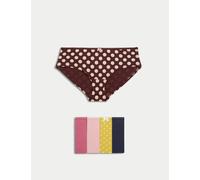 M&S Collection female 5pk Cotton Lycra® Daisy Print Low Rise Shorts - 10 - Antique Rose, Antique Rose