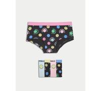 M&S Collection female 5pk Cotton with Stretch SmileyWorld® Shorts (5-16 Yrs) - 6-7 Y - Multi, Multi