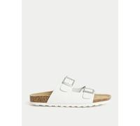 M&S Collection female Leather Buckle Footbed Mules - 6 - White, Platinum,White