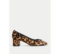 M&S Collection female Leather Leopard Print Block Heel Court Shoes - 4 - Brown Mix, Brown Mix