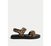 M&S Collection female Leather Leopard Print Flatform Sandals - 4 - Brown Mix, Brown Mix