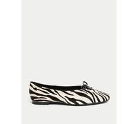 M&S Collection female Leather Pony Hair Zebra Print Bow Ballet Pumps - 6 - Black Mix, Black Mix