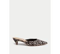 M&S Collection female Leopard Print Slip On Kitten Heel Mules - 4 - Brown Mix, Brown Mix