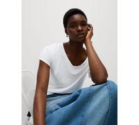 M&S Collection female Linen Blend V-Neck Regular Fit T-Shirt - 20 - Soft White, Soft White,Kingfisher