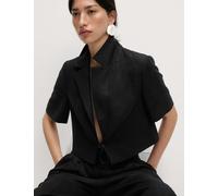 M&S Collection female Linen Twill Rich Cropped Short Sleeve Jacket - 14 - Black, Black