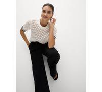 M&S Collection female Pointelle Crew Neck Tipped Detail Knitted Top - M - Light Natural, Light Natural
