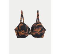 M&S Collection female Printed Wired Plunge V-Neck Bikini Top D-G - 38E - Dark Brown Mix, Dark Brown Mix