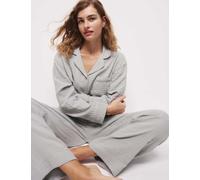 M&S Collection female Pure Cotton Dobby Muslin Revere Pyjama Set - 12 - Grey, Grey,Mushroom