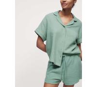 M&S Collection female Pure Cotton Muslin Revere Shortie Set - 12 - Faded Green, Faded Green,Carnation,Light Apricot