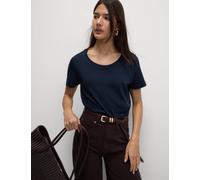 M&S Collection female Pure Cotton T-Shirt - 10 - Navy, Navy,Dusted Lilac,Rose Pink,Turquoise,Soft White,Fern Green,Buttercup