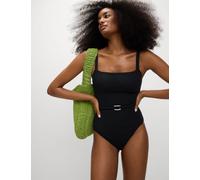 M&S Collection female Textured Square Neck Swimsuit - 16 - Black, Black,Conker