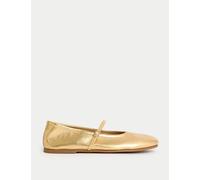 M&S Collection female Unlined Leather Mary Jane Ballet Pump - 6 - Gold, Gold,Black