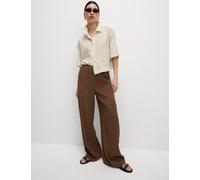 M&S Collection female Viscose Rich Crinkle Elasticated Waist Wide Leg Trousers - 24REG - Conker, Green,Conker,Black