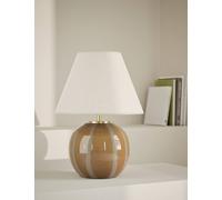 M&S Collection Glass Striped Round Table Lamp - Brown, Brown