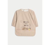 M&S Collection Kids Long Sleeved Acorn Print Feeding Bib (6 Mths - 3 Yrs) - 6-12M - Light Brown, Light Brown
