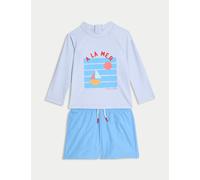 M&S Collection male 2pc A La Mer Slogan Rash Vest Swim Set (0-6 Yrs) - 18-24 - Blue, Blue