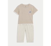 M&S Collection male 2pc Pure Cotton Peter Rabbit™ Outfit (0-3 Yrs) - 12-18 - Oatmeal Mix, Oatmeal Mix