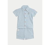 M&S Collection male 2pc Pure Cotton Peter Rabbit™ Striped Outfit (0-3 Yrs) - 12-18 - Blue Mix, Blue Mix
