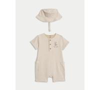 M&S Collection male 2pc Pure Cotton Peter Rabbit™ Striped Romper (0-3 Yrs) - 3-6 M - Oatmeal Mix, Oatmeal Mix
