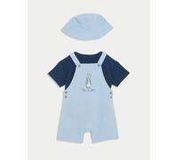 M&S Collection male 3pc Cotton Rich Peter Rabbit™ Dungaree Outfit (0-3 Yrs) - 6-9 M - Chambray, Chambray