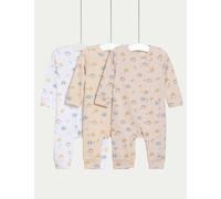 M&S Collection male 3pk Pure Cotton Dinosaur Sleepsuits (6½lbs-3 Yrs) - 0-3 M - Calico Mix, Calico Mix