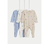 M&S Collection male 3pk Pure Cotton London Sleepsuits (6½lbs-3 Yrs) - 6-9 M - Ecru Mix, Ecru Mix